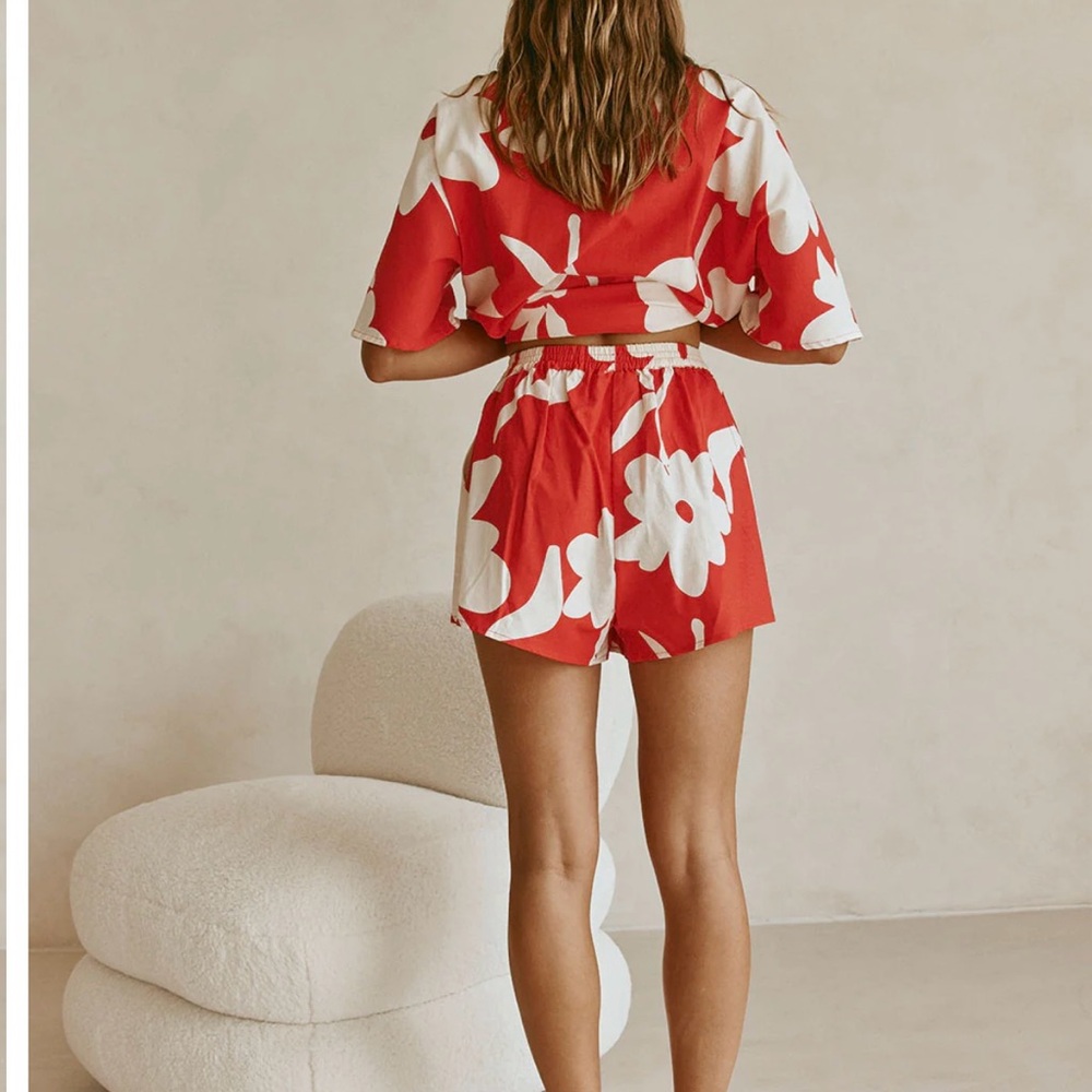 Sabo Red and White Floral Shirt and Shorts Set - Picture 3 of 3